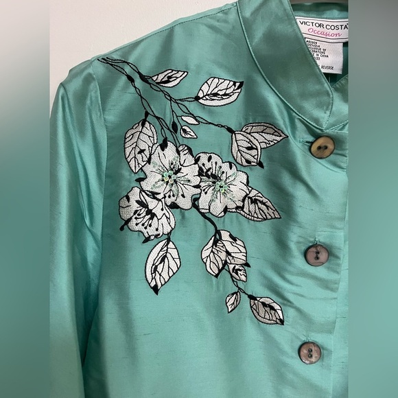 Vintage 90’s Victor Costa Occasion Silk Tunic Blouse - Embroidered with Flowers - Picture 3 of 10